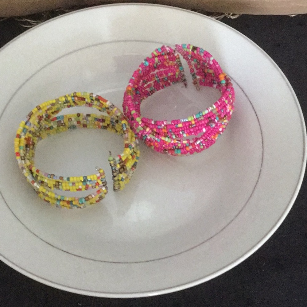 2 Beautiful Handmade Beaded Cuff BOHO bracelets